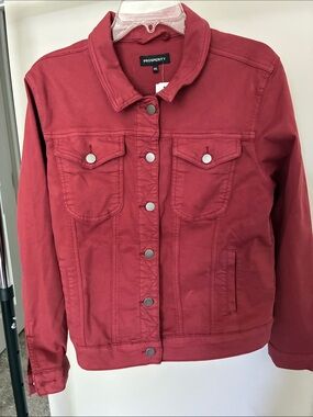 Prosperity Women's Crimson Red Denim Jacket - Button-Front Jean Jacket